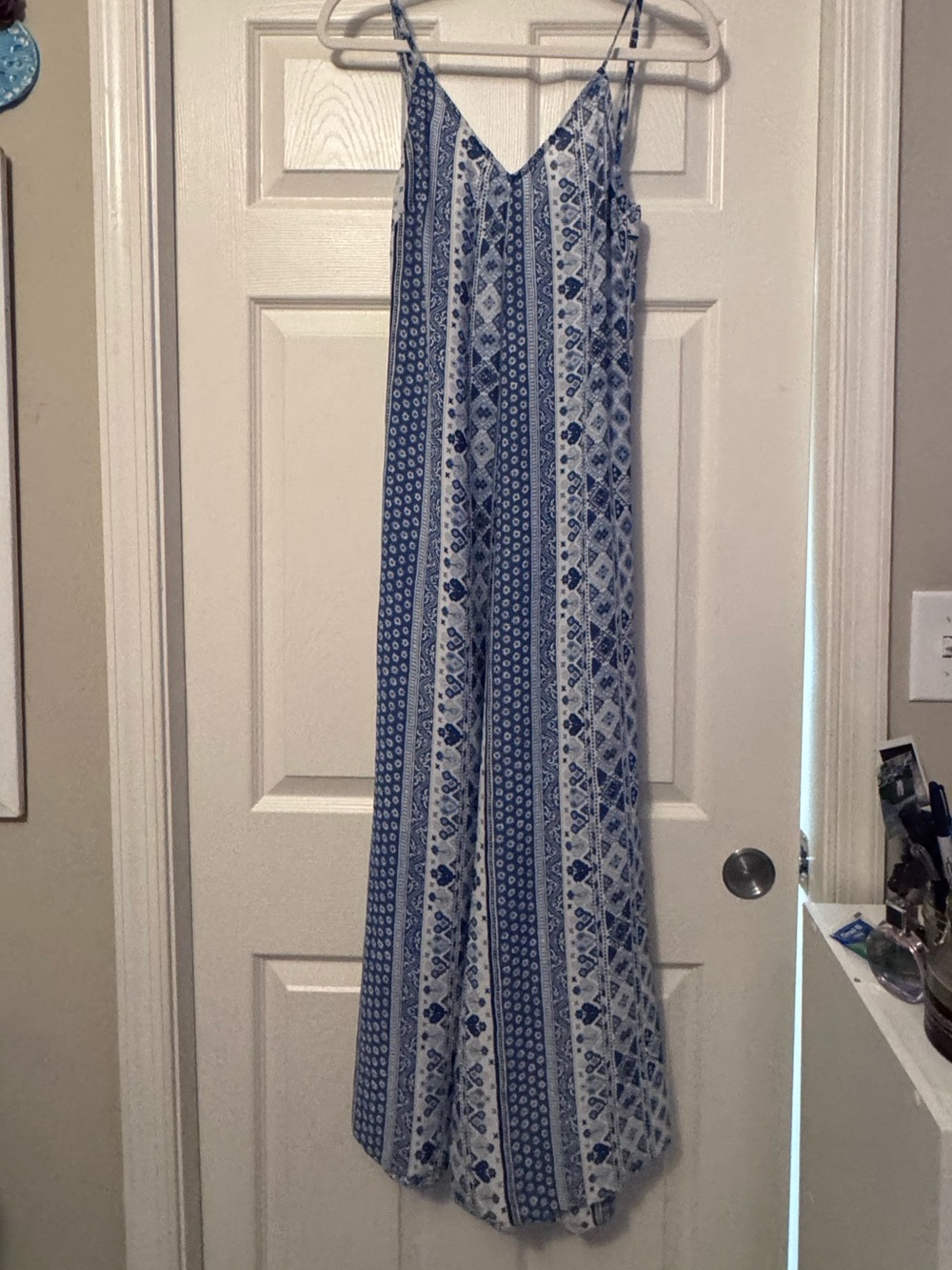 Olivaceous Blue and White Striped Print Maxi Dress